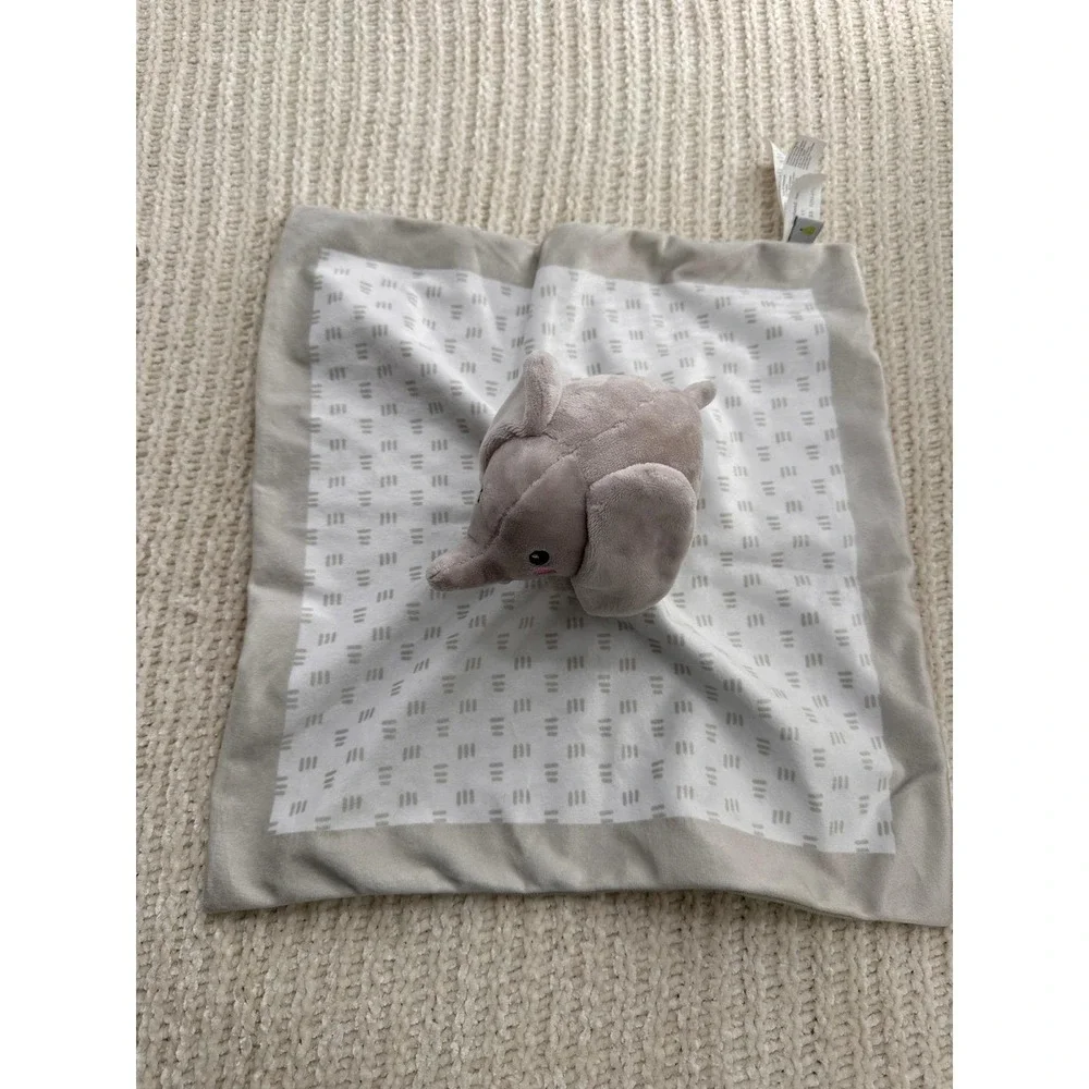 Pearhead Elephant Baby Security Blanket‎ Lovey Grey White Dash Print 83111